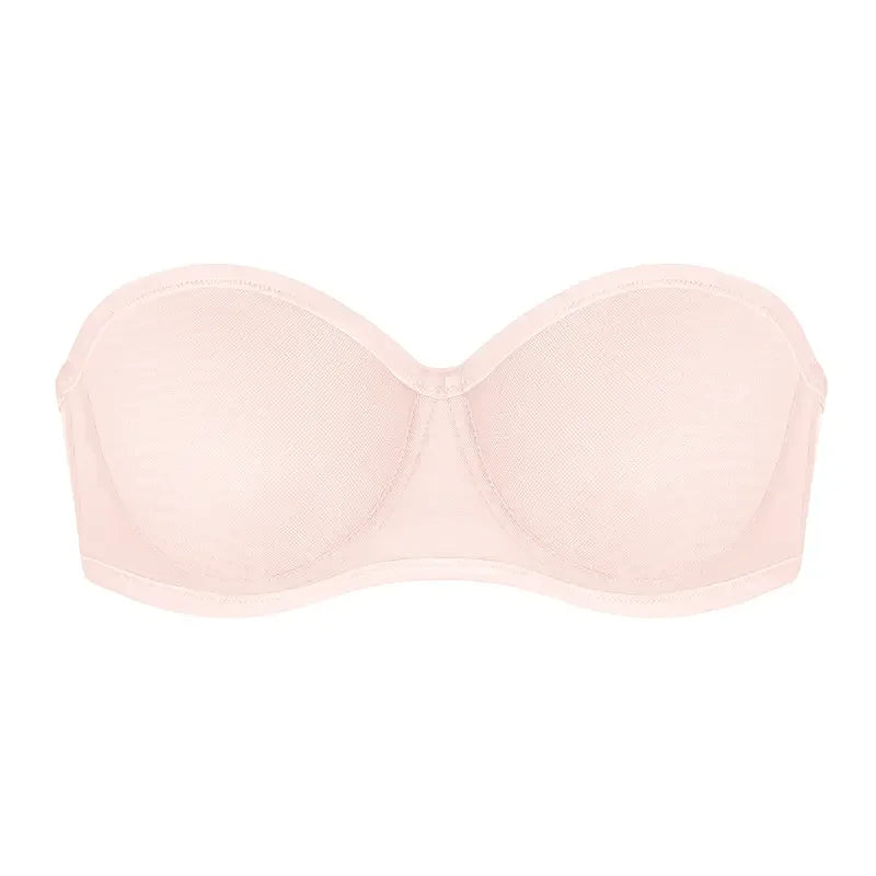 Bella Sheer Mesh Unlined Underwire Strapless Balconette Bra