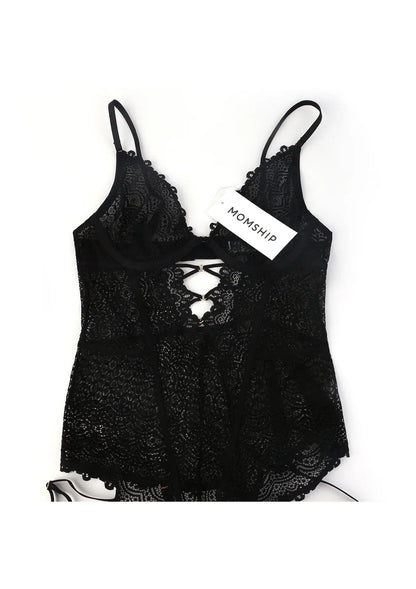 MOMSHIP Unlined Underwire Lace Low Back Teddy