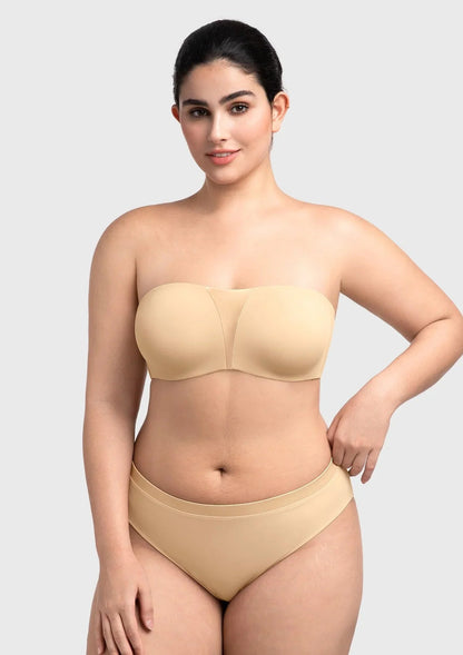 Fiery Unlined Seamless Comfort Underwire Plus Size Bandeau Strapless Coffee Bra