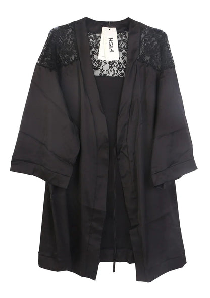 HSIA Women's Long Sleeve Satin Robe Elegant Lace Trim Wrap Sleepwear with Belt Smooth Silky Womenswear Bridal