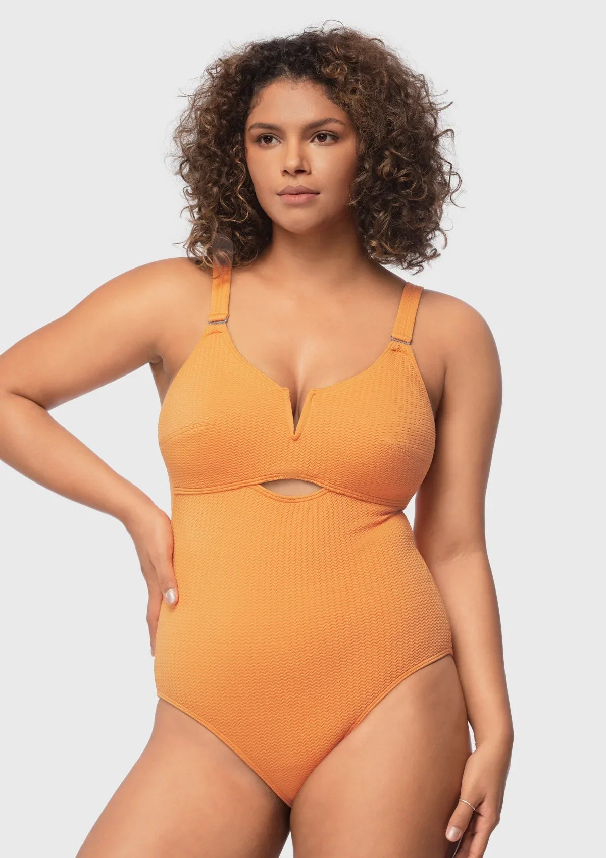 Sandwich Air cup V-wire Plunge Textured One-piece Cutout Swimsuit