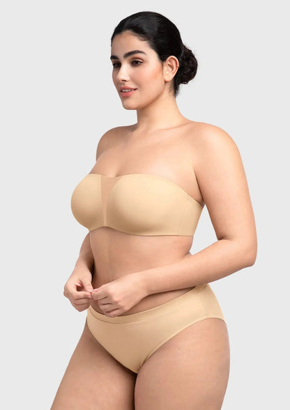 Fiery Unlined Seamless Comfort Underwire Plus Size Bandeau Strapless Coffee Bra