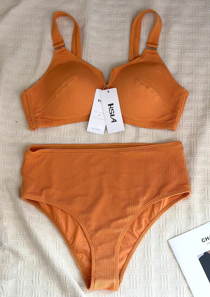 HSIA—V-wire Plunge Textured Two-piece Bikini Set