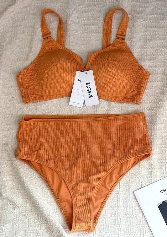 HSIA—V-wire Plunge Textured Two-piece Bikini Set