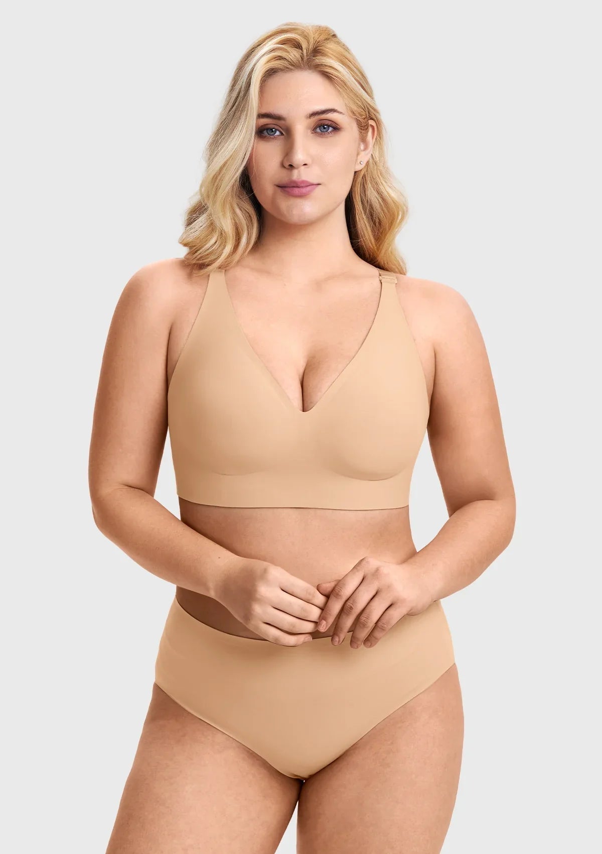 V-Neck Seamless Wireless Push Up Support  Multi-way Strap Bra
