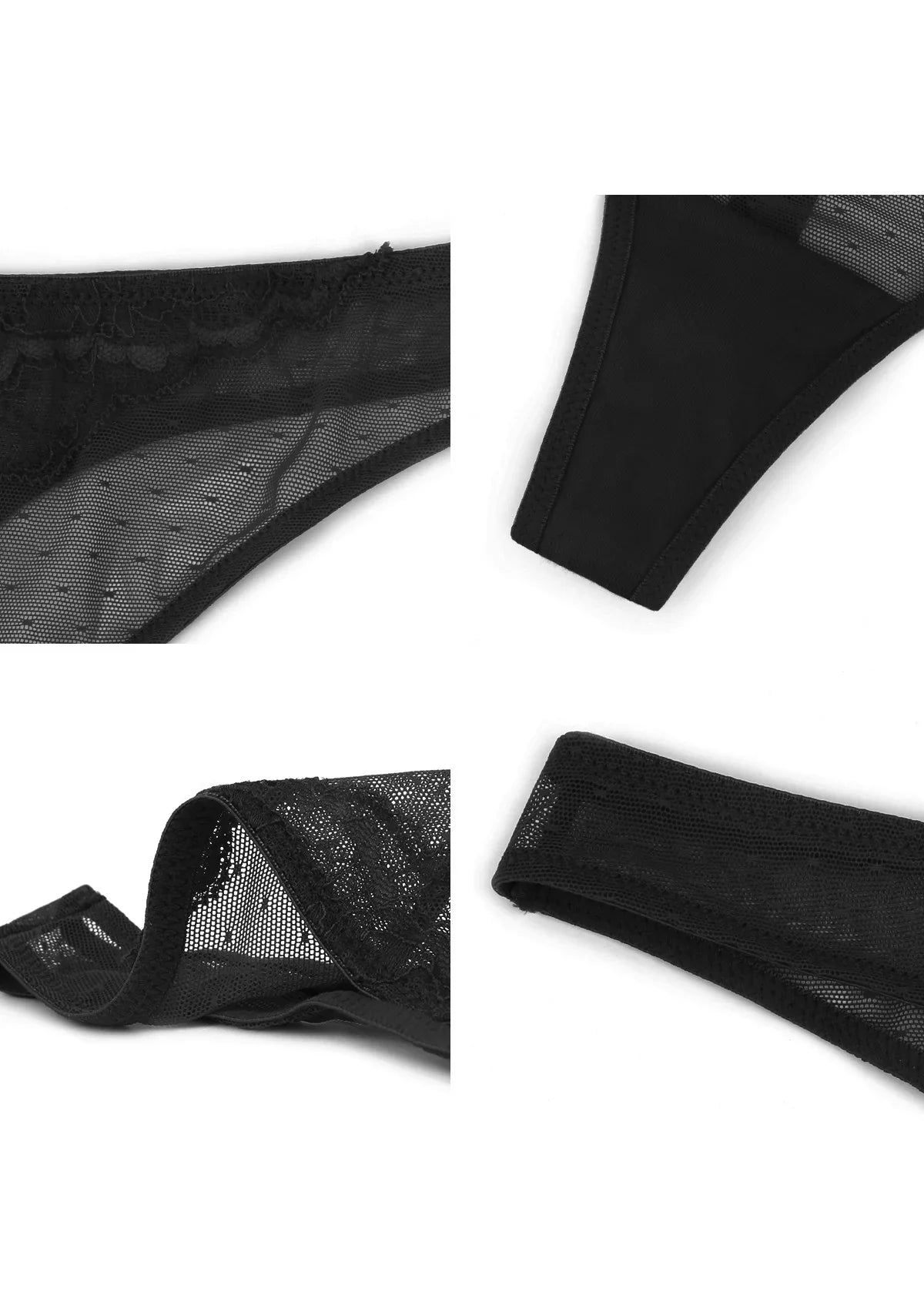 Enchante Floral Lace Sheer Mesh Back Thong Undewear