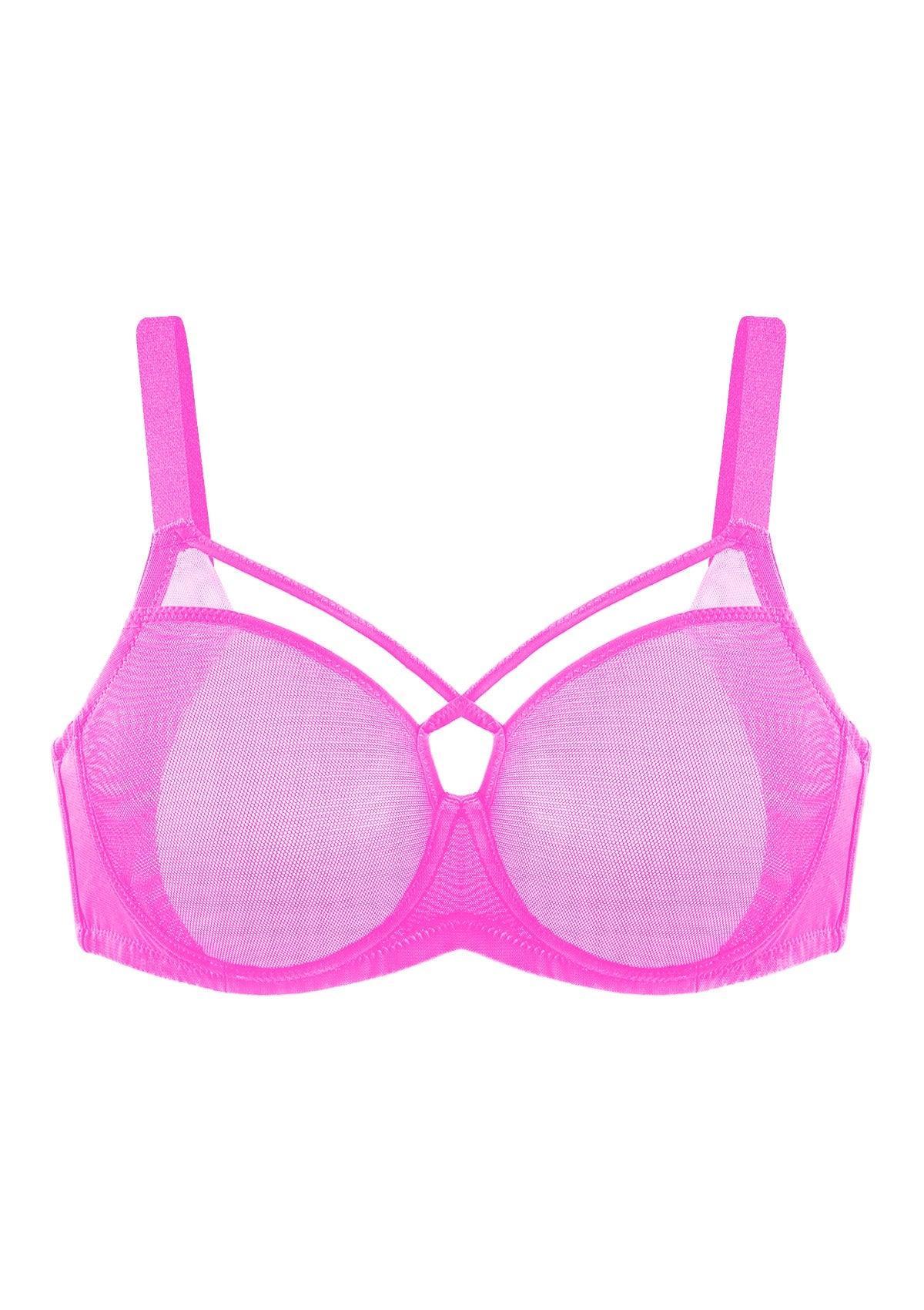 Billie Cross Front Strap Barbie Pink Smooth Sheer Mesh Underwire Bra