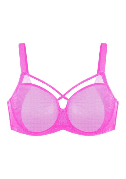 Billie Cross Front Strap Barbie Pink Smooth Sheer Mesh Underwire Bra