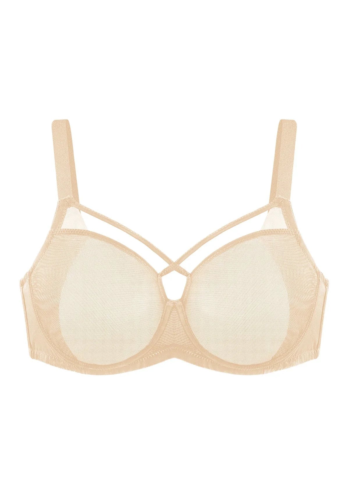Billie Cross Front Strap Barbie Pink Smooth Sheer Mesh Underwire Bra