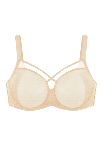 Billie Cross Front Strap Barbie Pink Smooth Sheer Mesh Underwire Bra