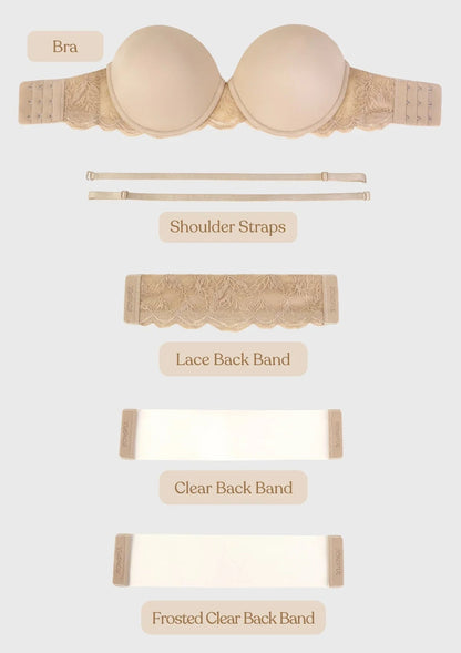 Blossom Mist Lace Trim Clear Back Strap Convertible Strapless Bra