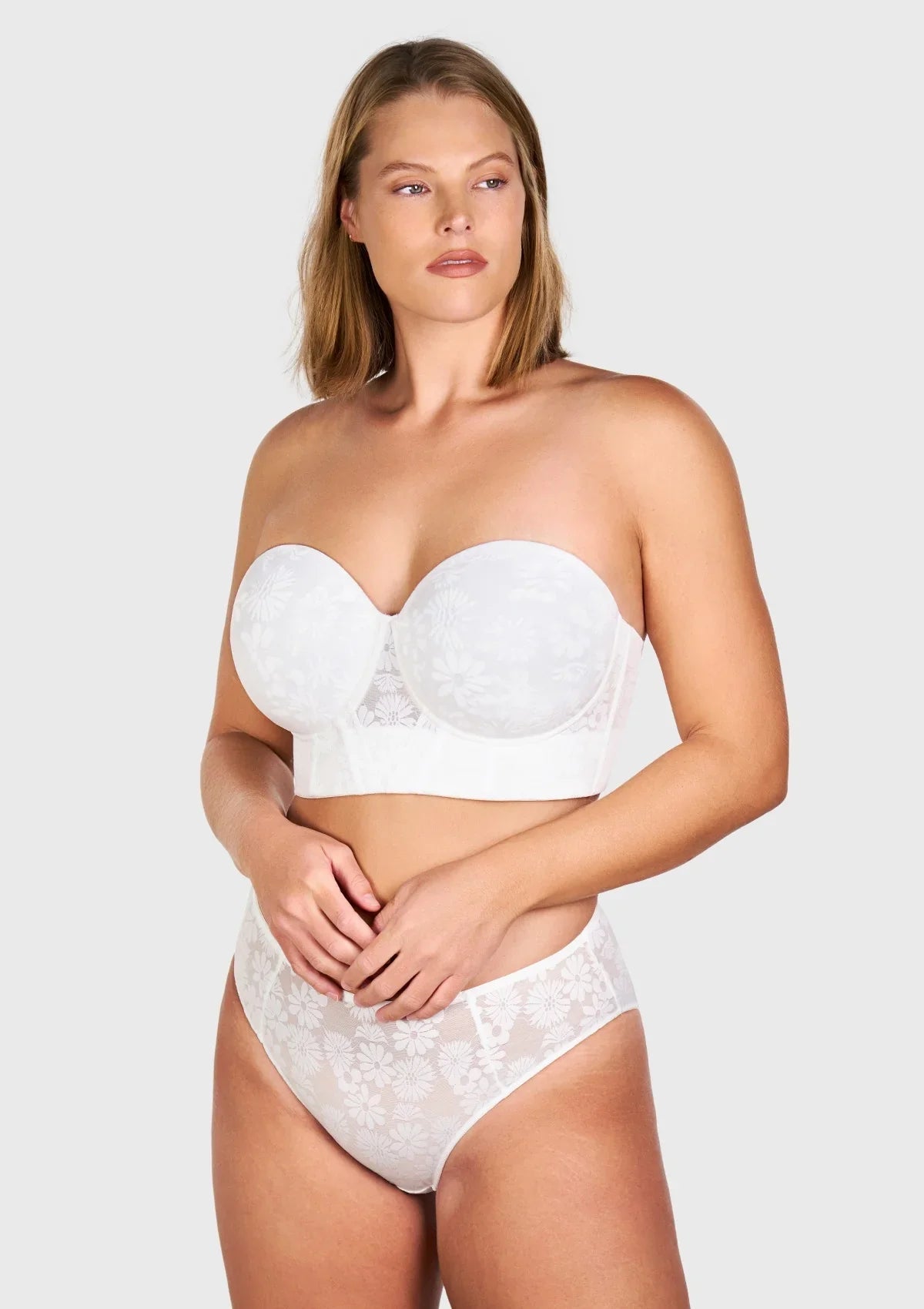 Daisy Smooth Lace Lightly Padded Longline Underwire Strapless Balconette Bra