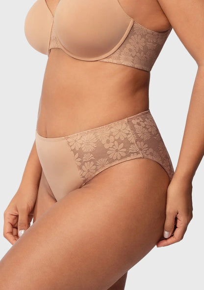 Daisy Smooth Lace High-Rise Natural Nude Mesh Lace Back Brief Underwear