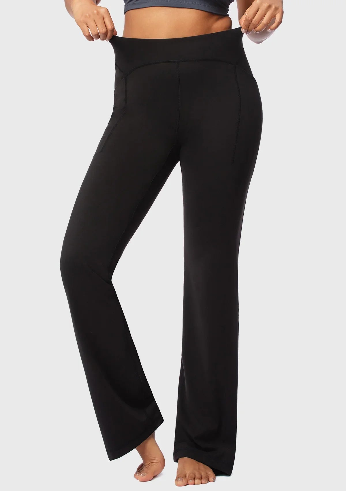 LEAPX High-Waisted Stretch Bootcut Yoga Pants Workout Leggings With Pockets