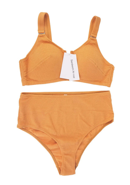 Sandwich Air cup V-wire Plunge Textured Two-piece Bikini Set