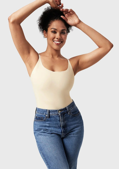 Seamless Comfort Square Neck Sleeveless Bodysuit Backless High Cut Thong Tank Tops