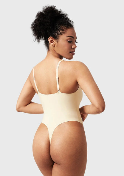 Seamless Comfort Square Neck Sleeveless Bodysuit Backless High Cut Thong Tank Tops