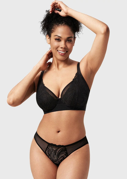 Serenata Flora Linear Lace Sheer Mesh Full Coverage Unlined Underwire Bra
