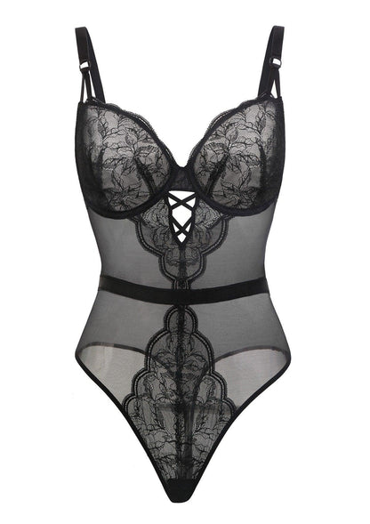 Blossom Mist Plus Size Lace Bodysuit Sexy Unlined Underwire Top Lingerie One Piece Snap Crotch Teddy
