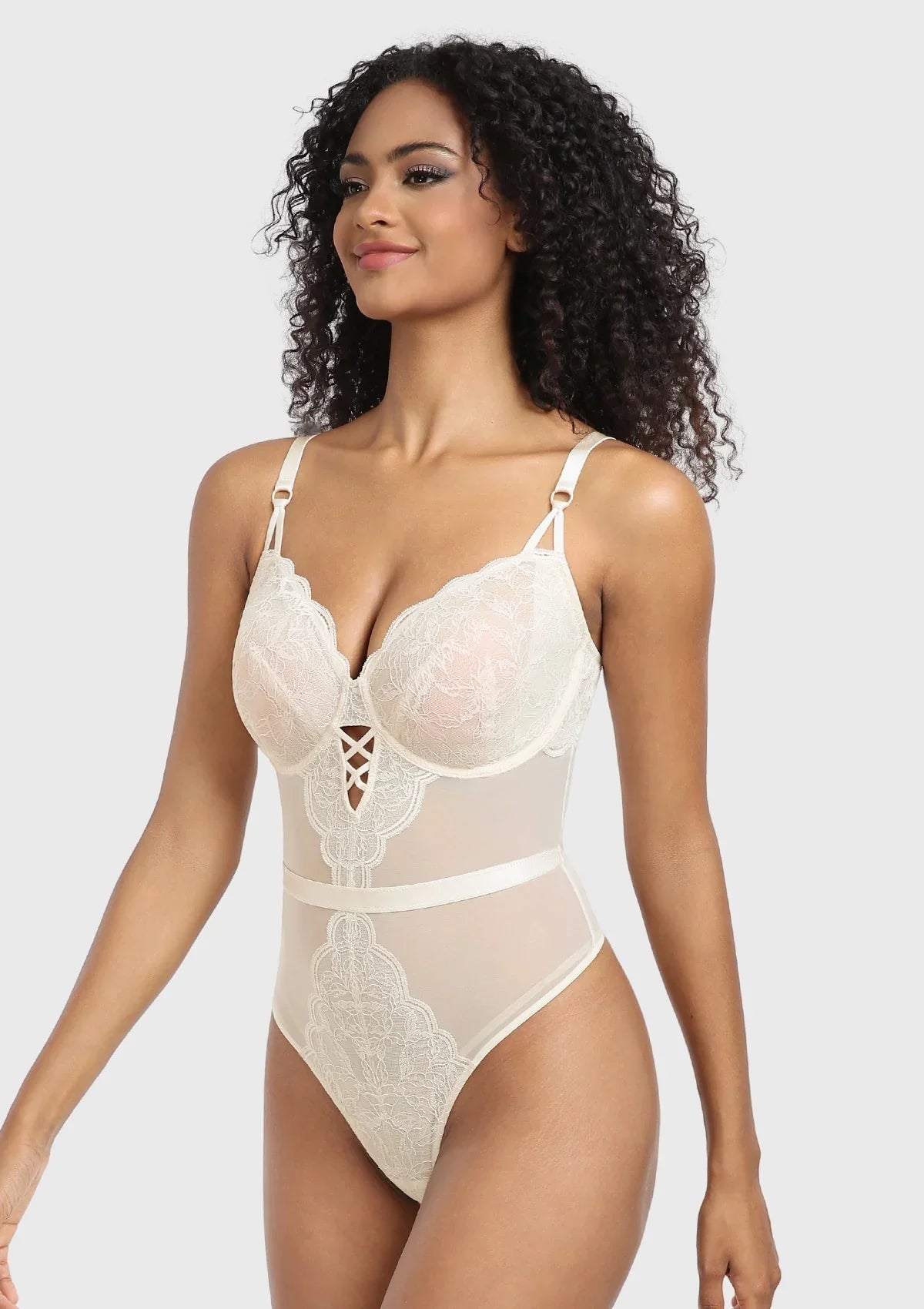 Blossom Mist Plus Size Lace Bodysuit Sexy Unlined Underwire Top Lingerie One Piece Snap Crotch Teddy