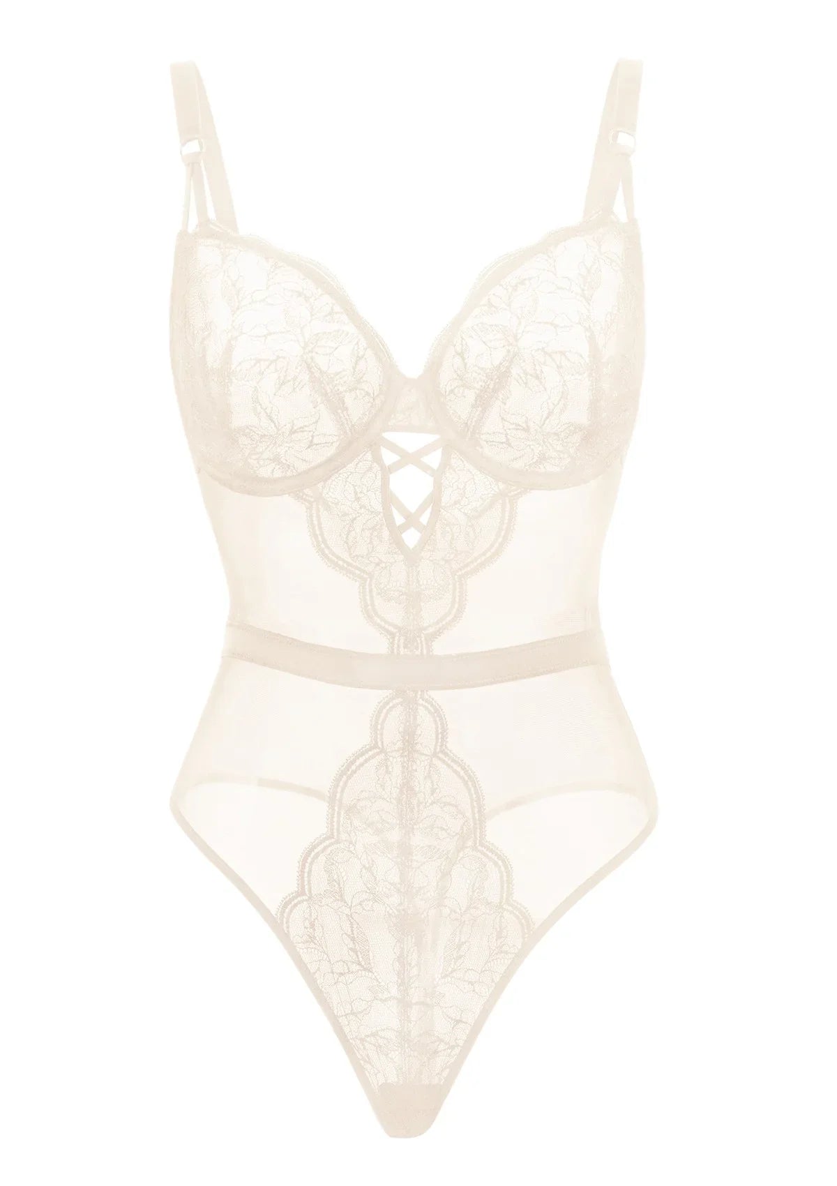 Blossom Mist Plus Size Lace Bodysuit Sexy Unlined Underwire Top Lingerie One Piece Snap Crotch Teddy