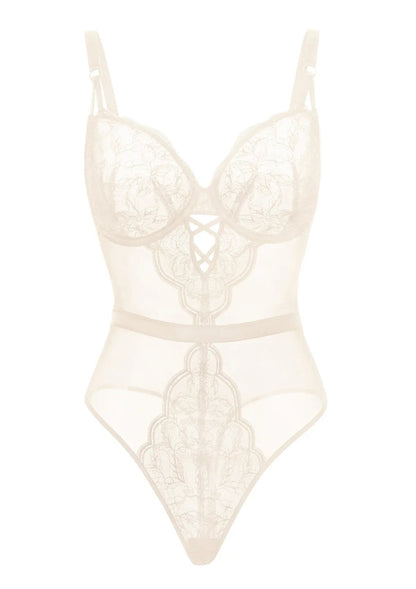 Blossom Mist Plus Size Lace Bodysuit Sexy Unlined Underwire Top Lingerie One Piece Snap Crotch Teddy