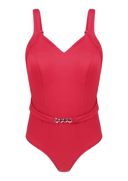 V-Neck Chain Trim One-Piece Swimwear