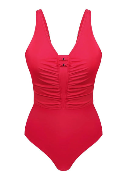 V-Neck Shirred One-Piece Swimwear