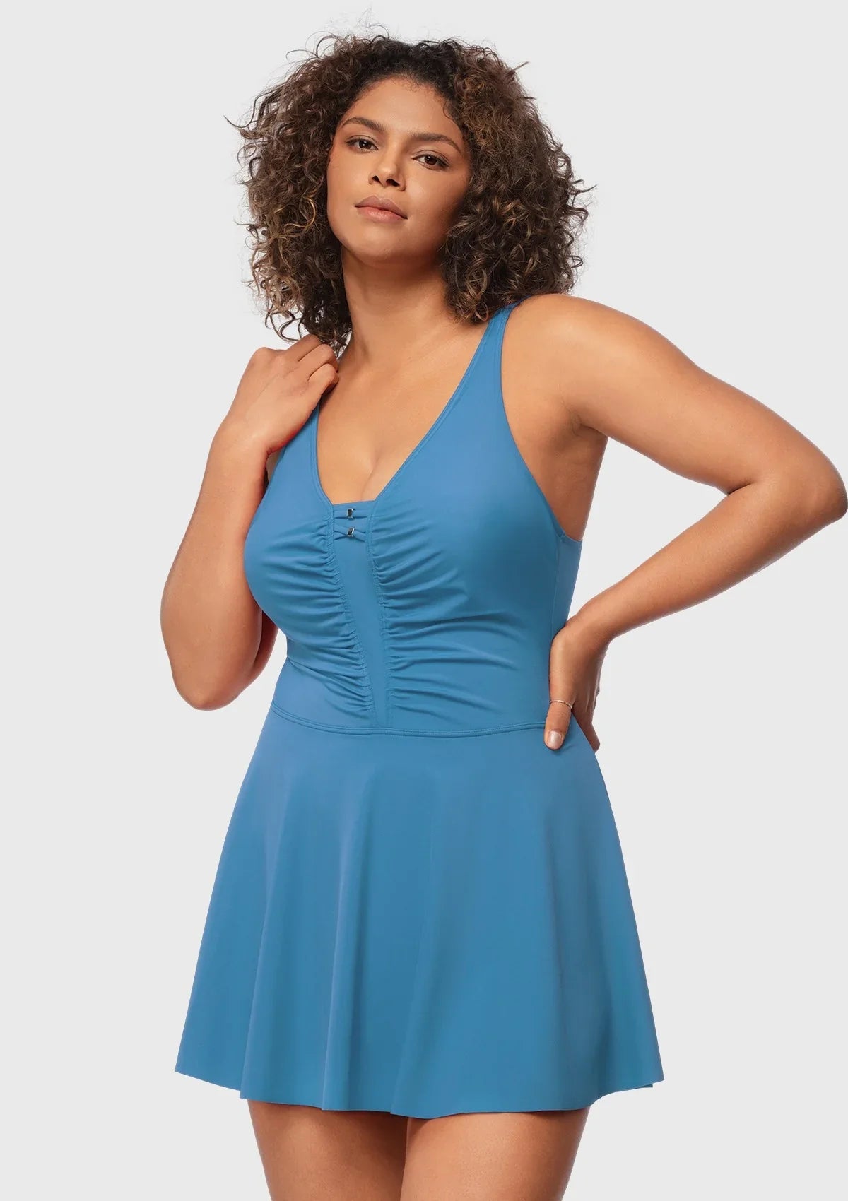 V-neck Shirred One-piece Swimdress