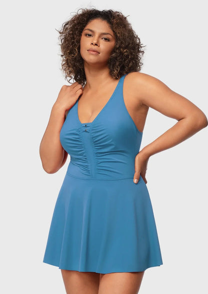 V-neck Shirred One-piece Swimdress