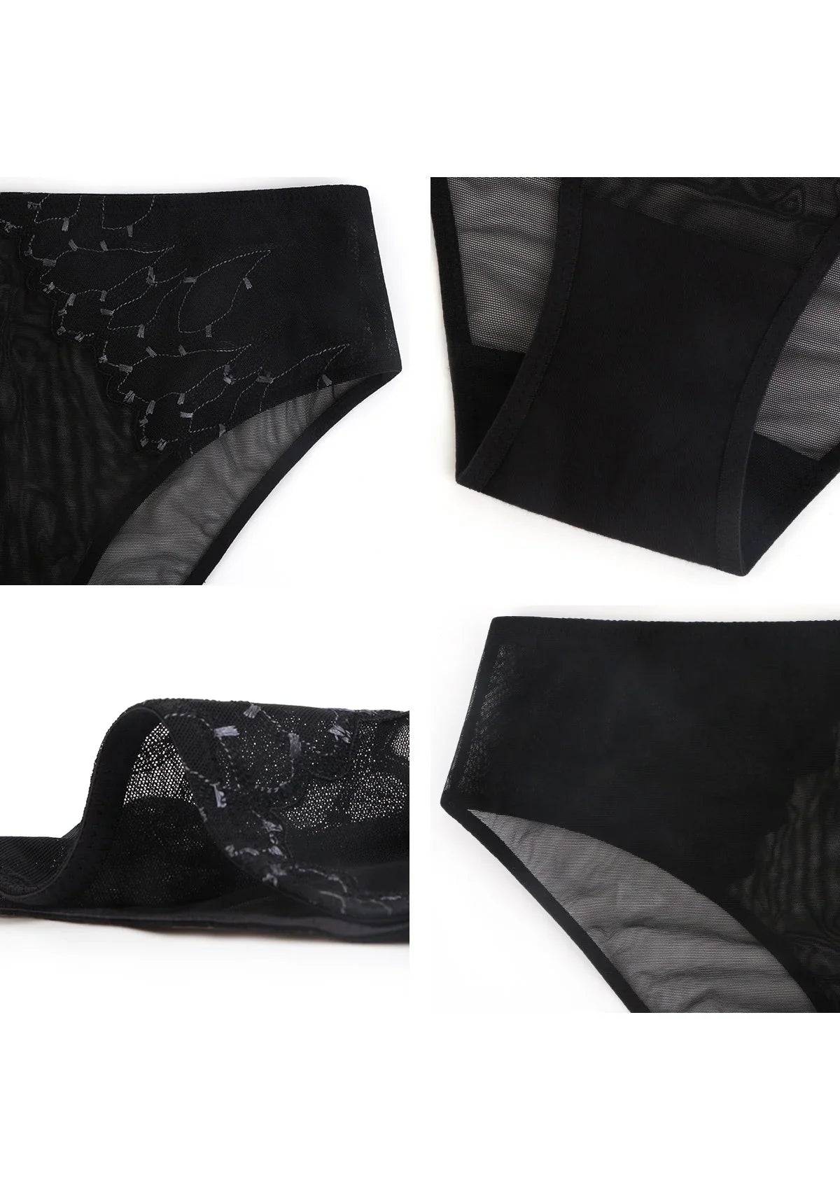 Winter Sonata Embroidered High-Rise Sheer Mesh Lace Bikini Undewear