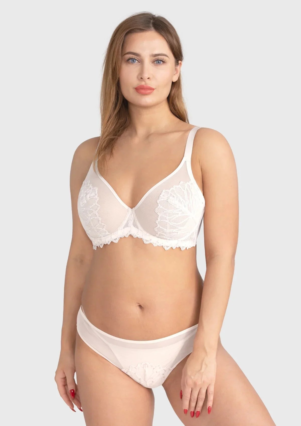 Winter Sonata Embroidered Lace Trim Full Coverage Unlined Underwire Bra
