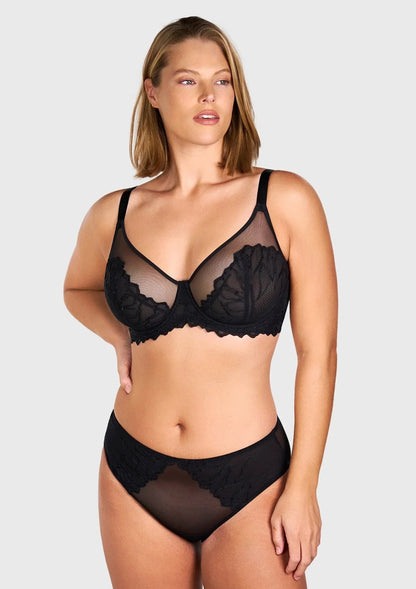 Winter Sonata Embroidered Lace Trim Full Coverage Unlined Underwire Bra