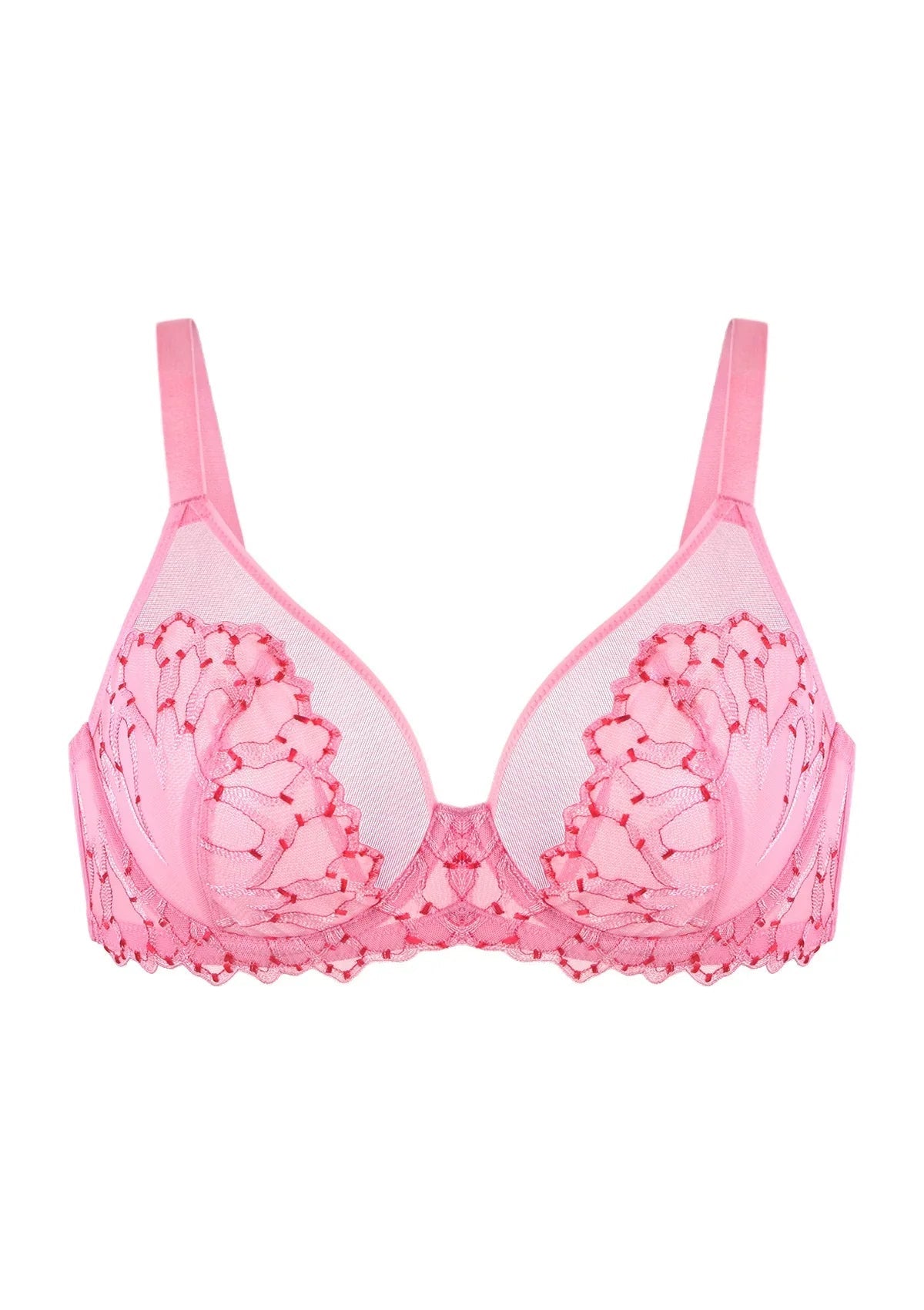 Winter Sonata Embroidered Lace Trim Full Coverage Unlined Underwire Bra