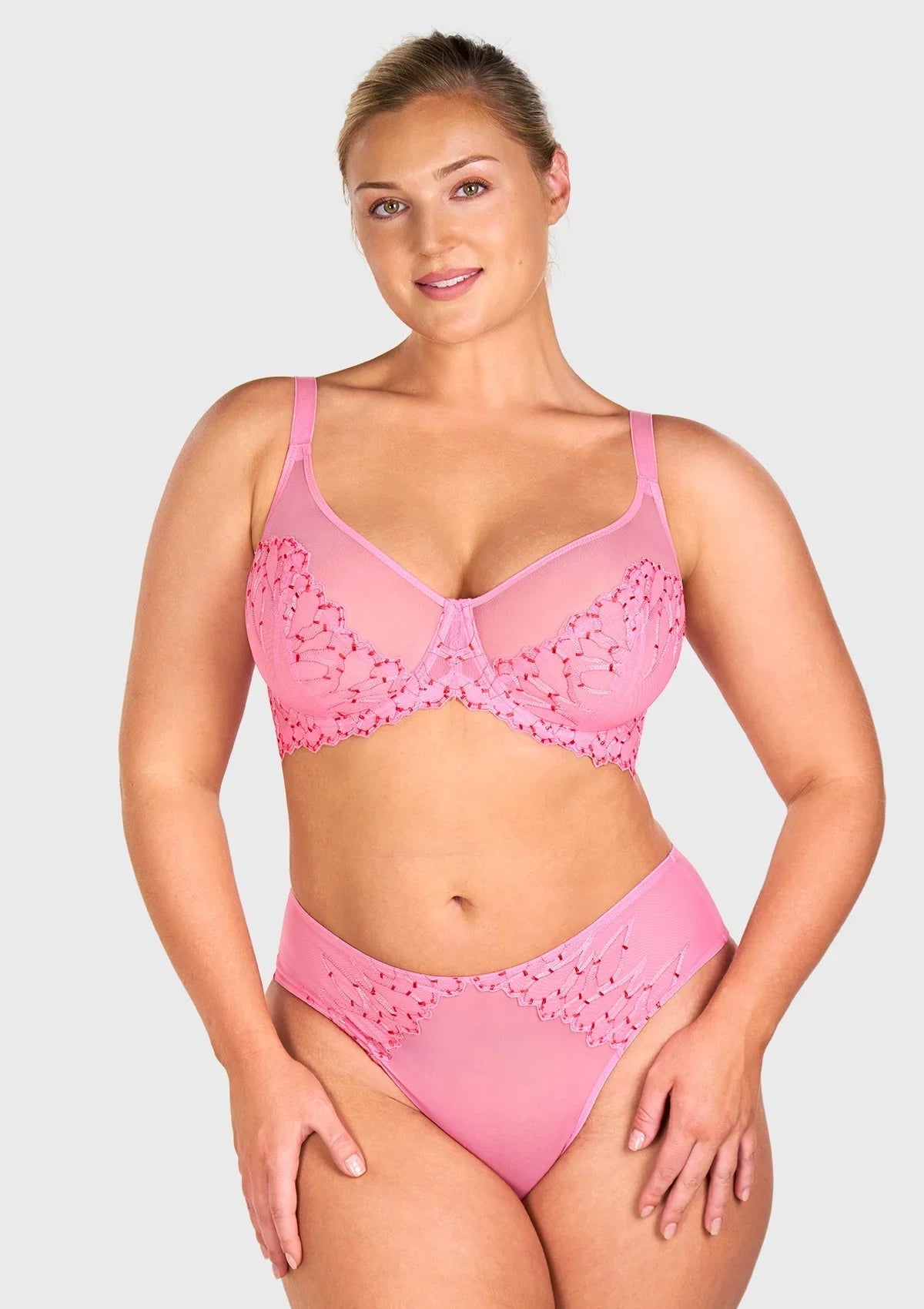 Winter Sonata Embroidered Lace Trim Full Coverage Unlined Underwire Bra
