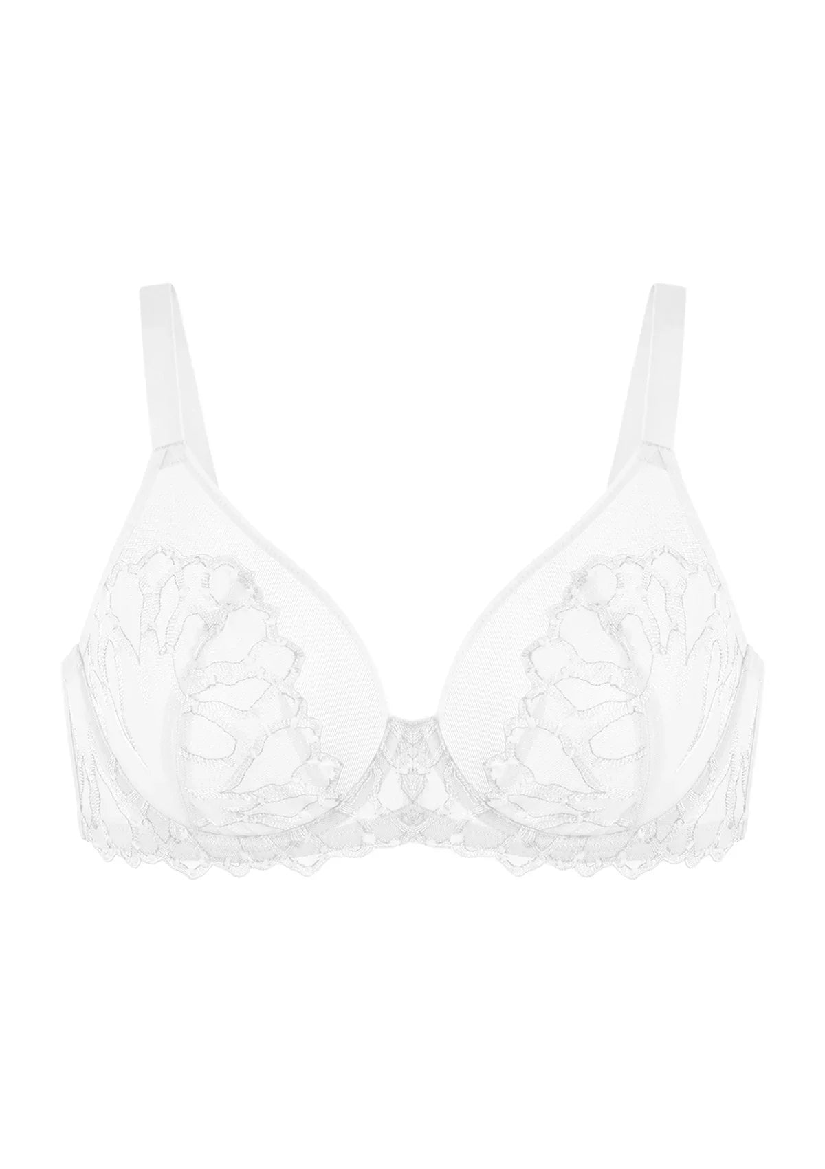 Winter Sonata Embroidered Lace Trim Full Coverage Unlined Underwire Bra
