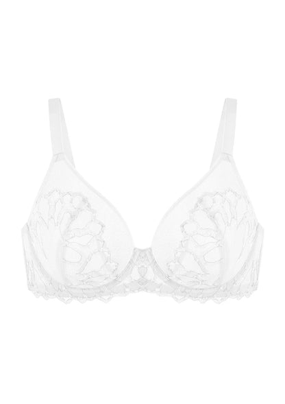 Winter Sonata Embroidered Lace Trim Full Coverage Unlined Underwire Bra