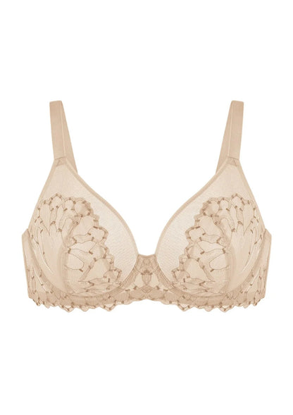 Winter Sonata Embroidered Lace Trim Full Coverage Unlined Underwire Bra