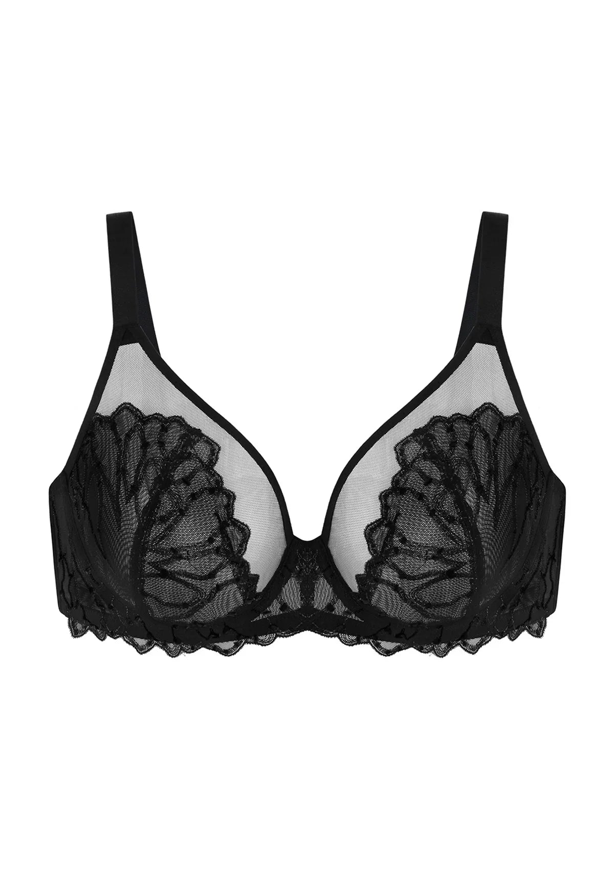 Winter Sonata Embroidered Lace Trim Full Coverage Unlined Underwire Bra
