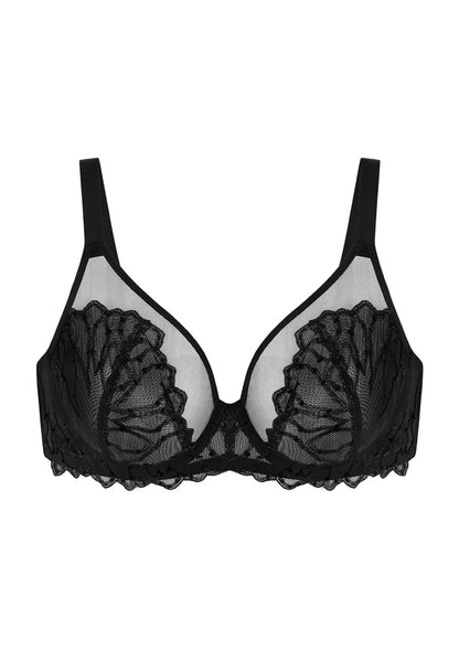 Winter Sonata Embroidered Lace Trim Full Coverage Unlined Underwire Bra