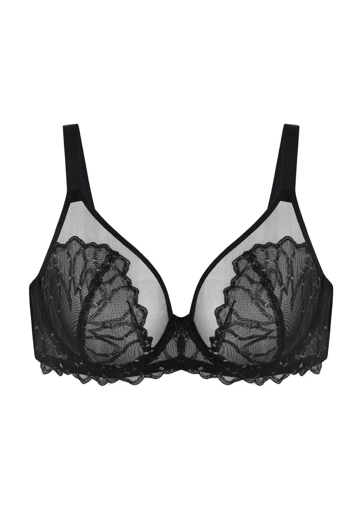 Winter Sonata Embroidered Lace Trim Full Coverage Unlined Underwire Bra