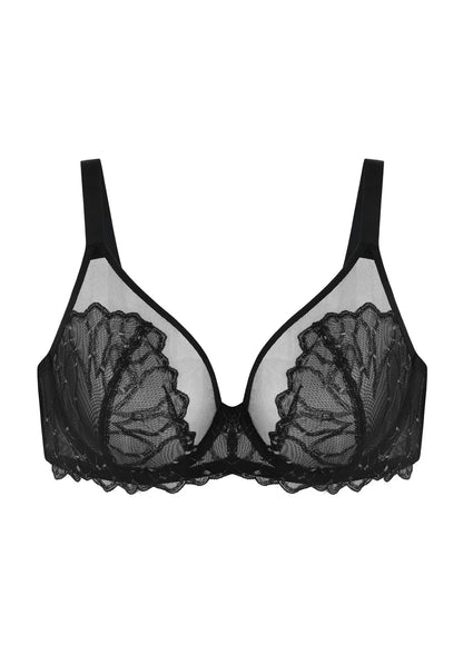 Winter Sonata Embroidered Lace Trim Full Coverage Unlined Underwire Bra