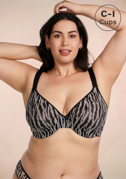 Zebra Wild Black Unlined Underwire Mesh Bra Set