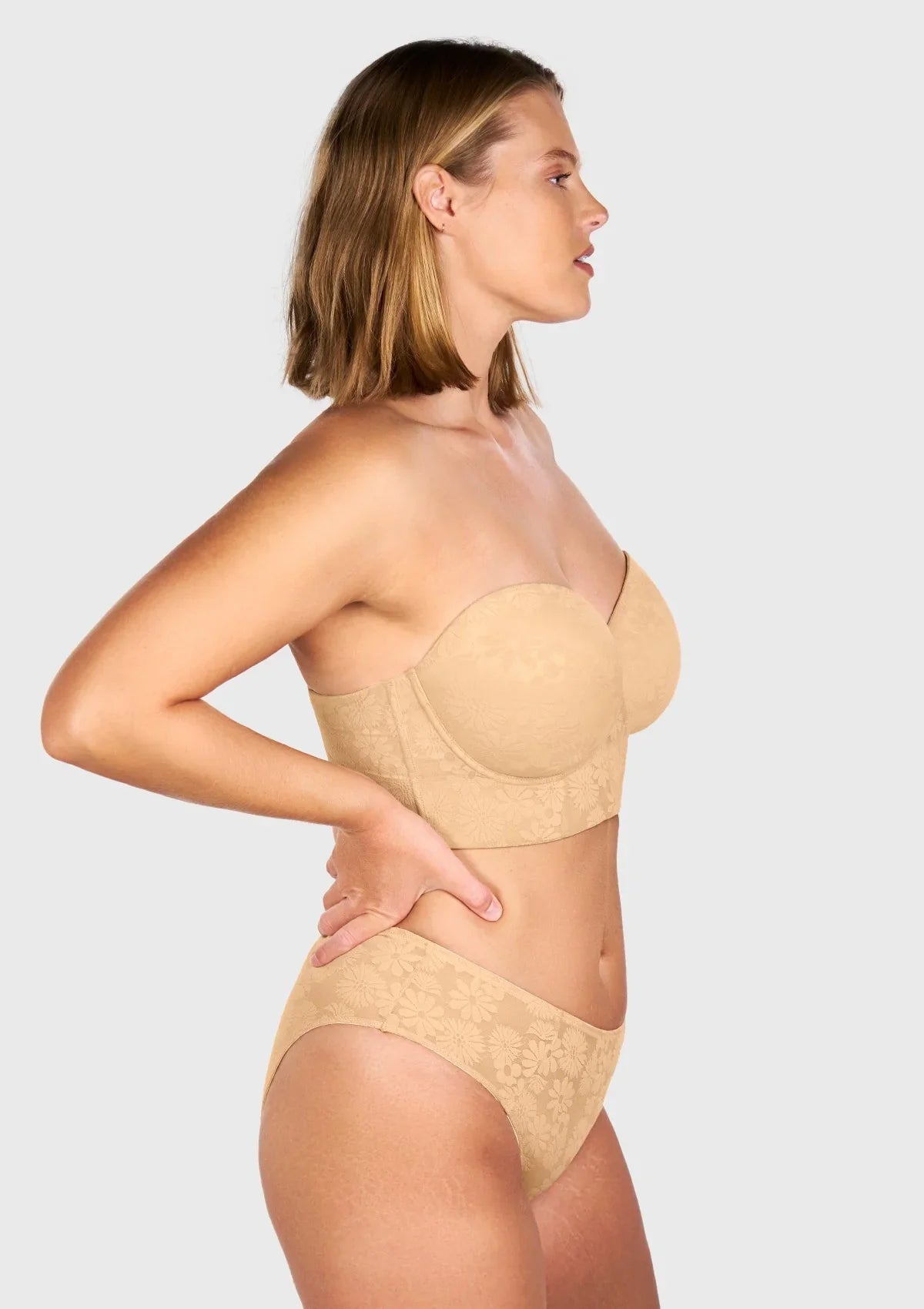 Daisy Smooth Lace Lightly Padded Longline Underwire Strapless Balconette Bra