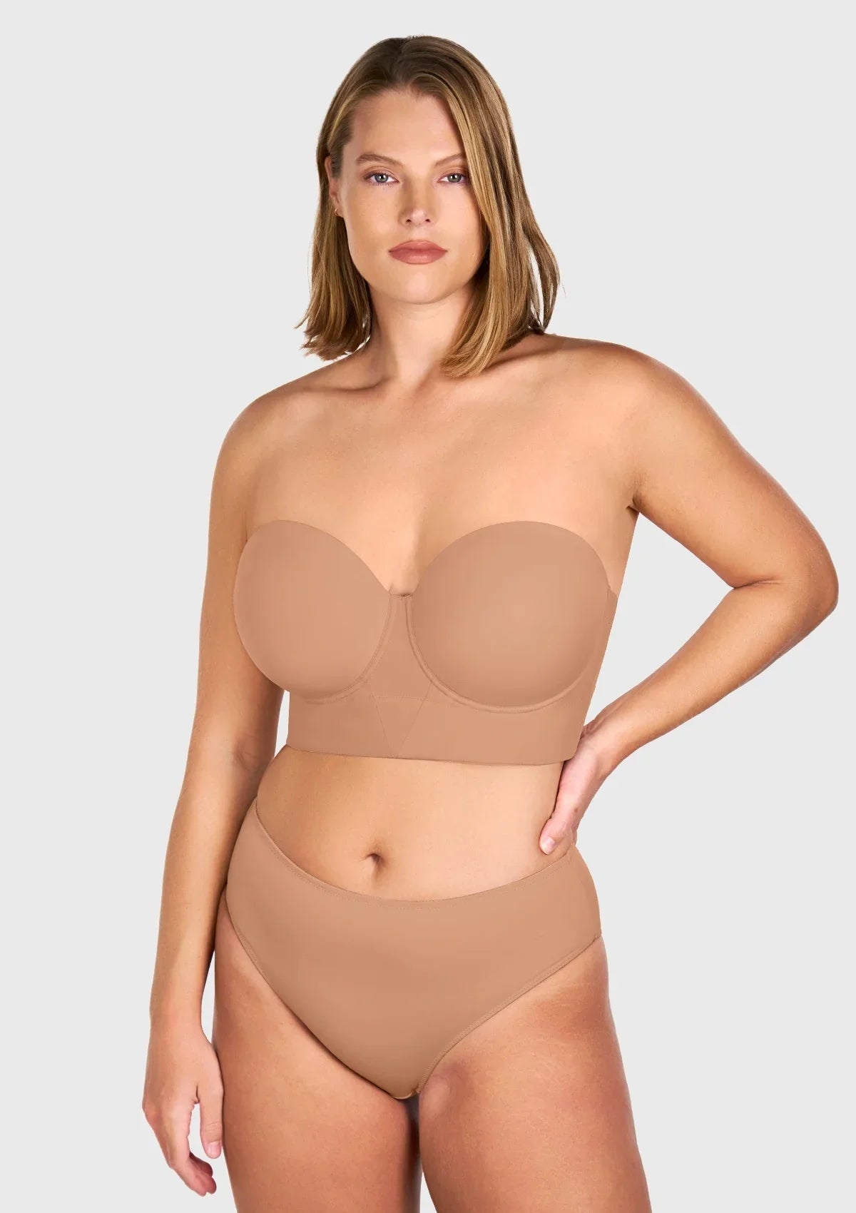 Daisy Smooth Beige Lightly Padded Longline Underwire Strapless Balconette Bra