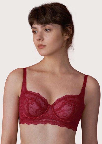 HSIA Floral Lace Unlined Bridal Burgundy Balconette Bra Set