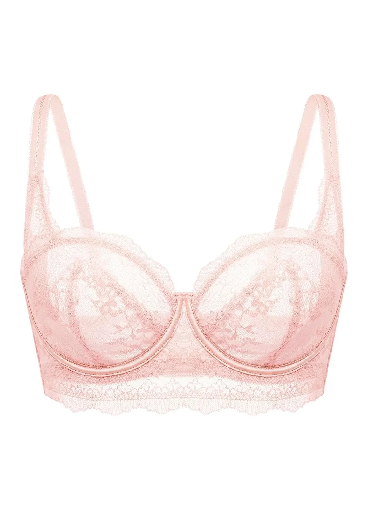 HSIA Floral Lace Unlined Bridal Pink Balconette Bra Set