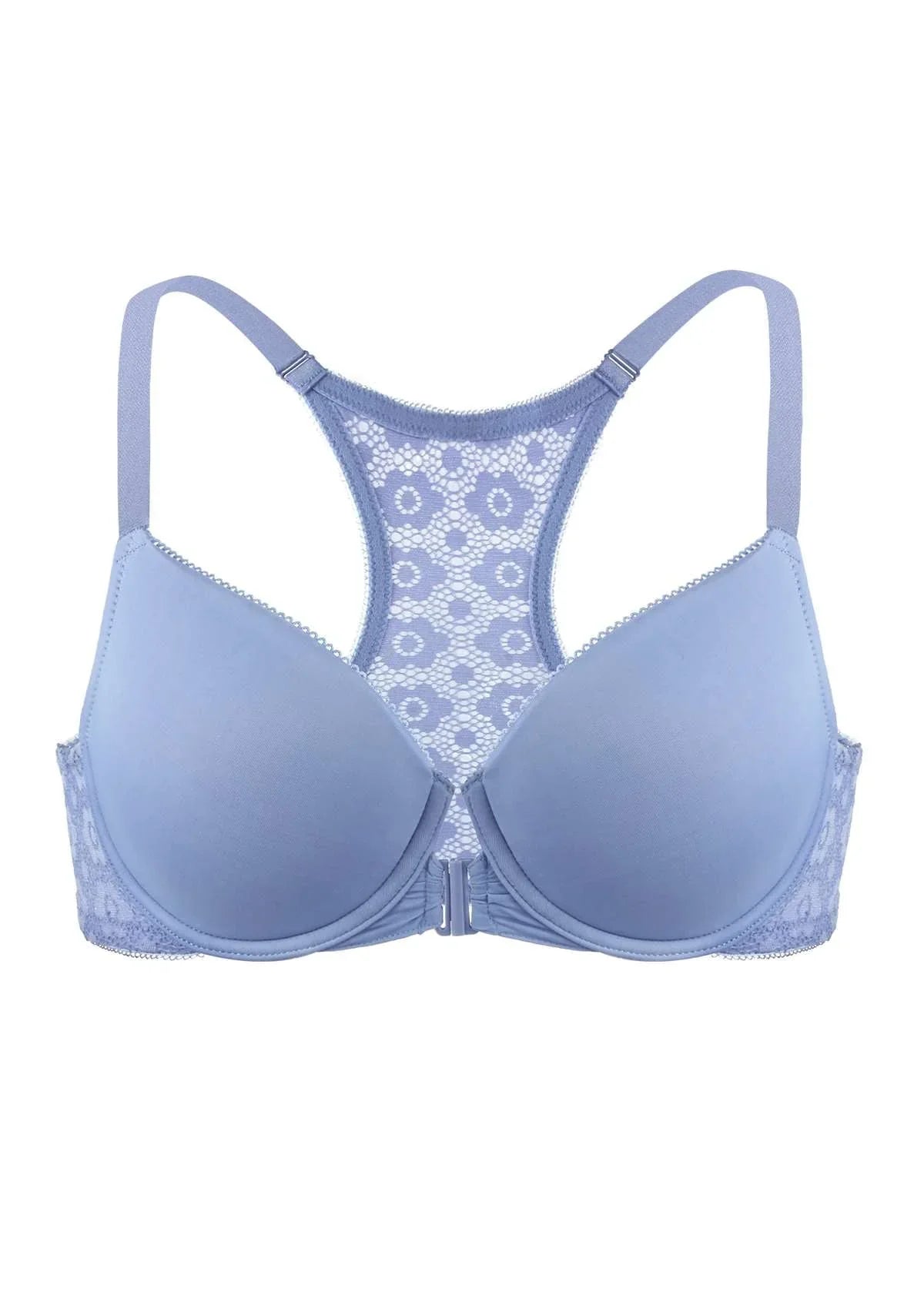 Serena Front-Close Lace-Back Racerback Underwire Bra