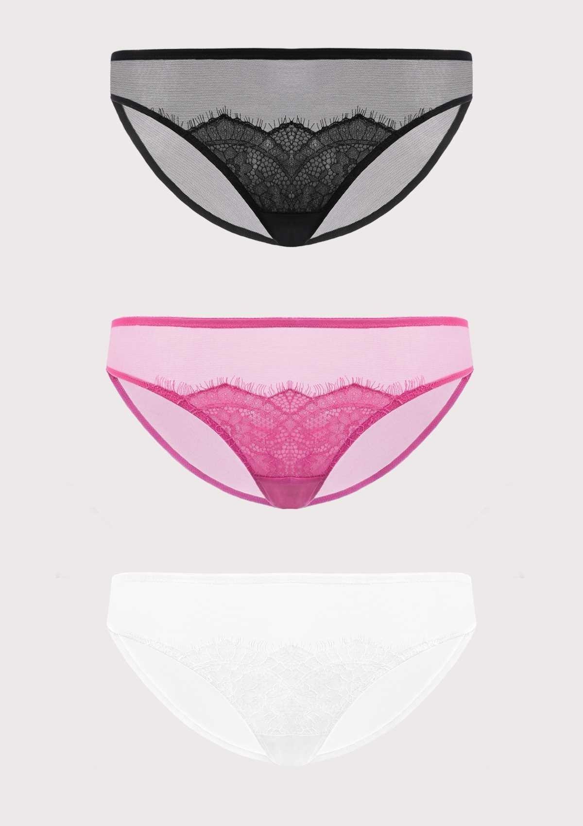 HSIA Mesh Eyelash Lace Bikini Panties 3 Pack