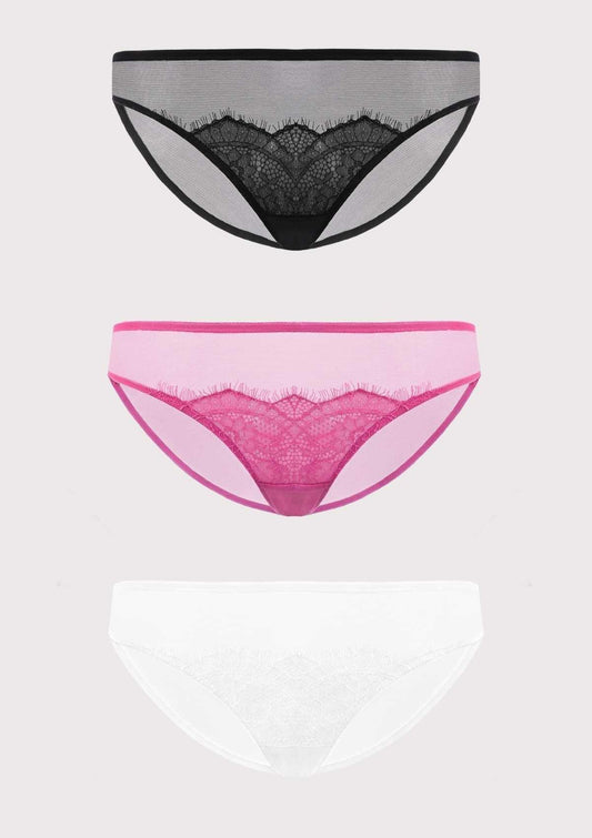 HSIA Mesh Eyelash Lace Bikini Panties 3 Pack